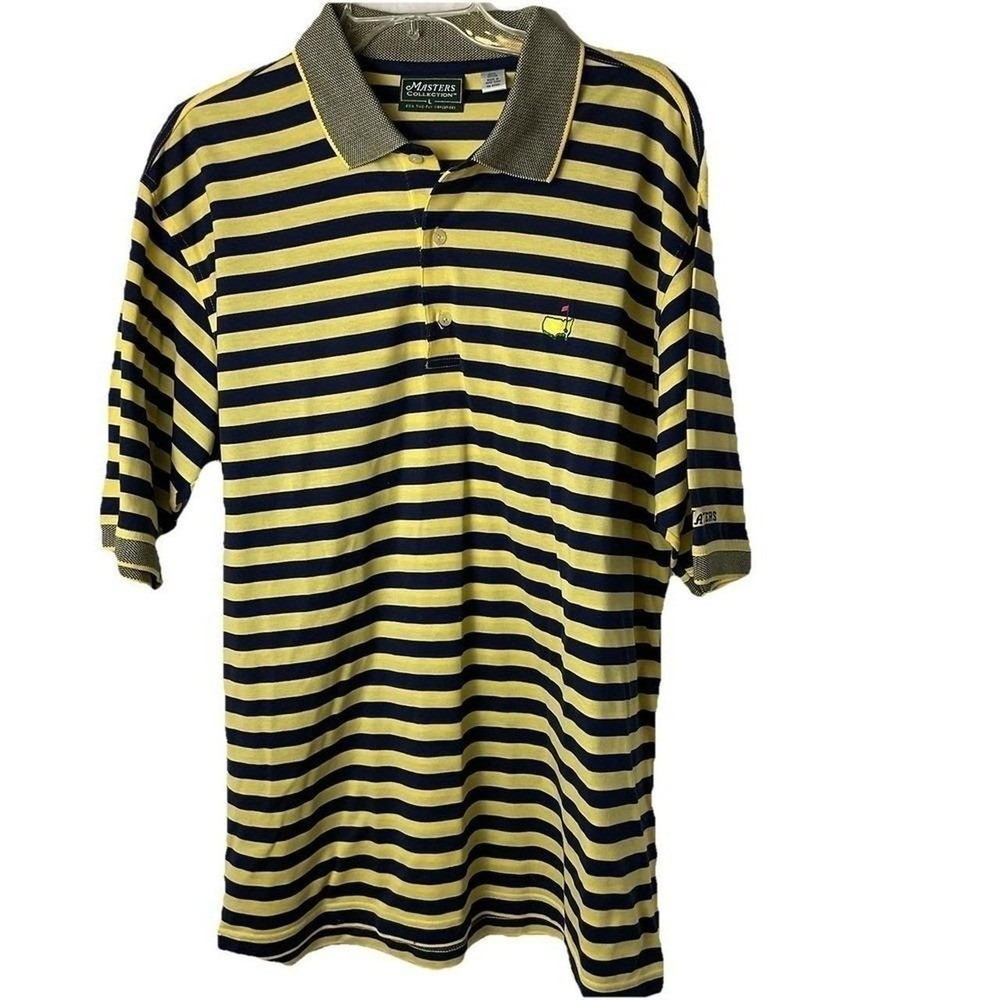 Men's Masters Polo Shirt Large Blue Stripe Augusta National Golf Shop Cotton